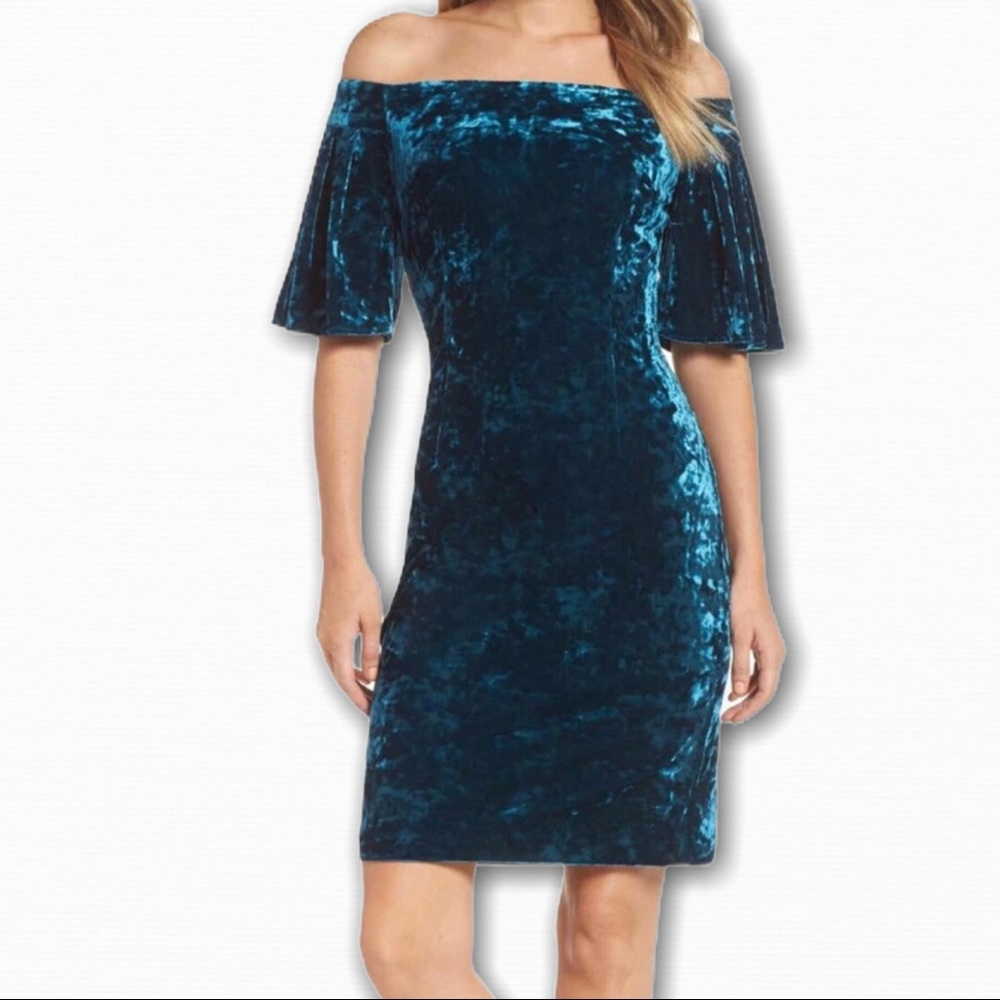 Eliza J Crushed Velvet Off Shoulder Party Dress